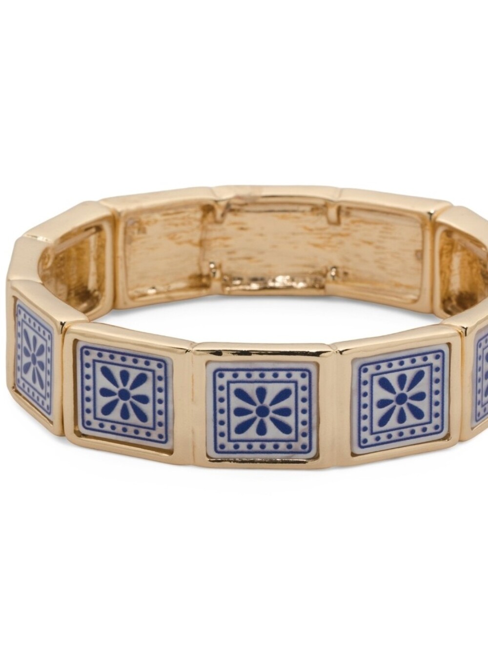 💙▪️True To form ▪️Gold Plated Printed Square Tile  Stretch Bracelet